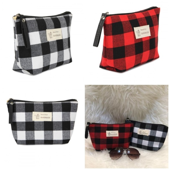 Trend Setter Diva Boutique Handbags - RED & BLACK PLAID COSMETIC BAG